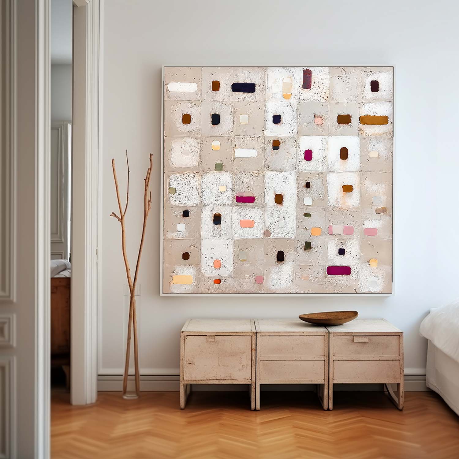 Abstract Geometry Acrylic painting Large Square Color Block Texture Painting Framed Original Wall Art