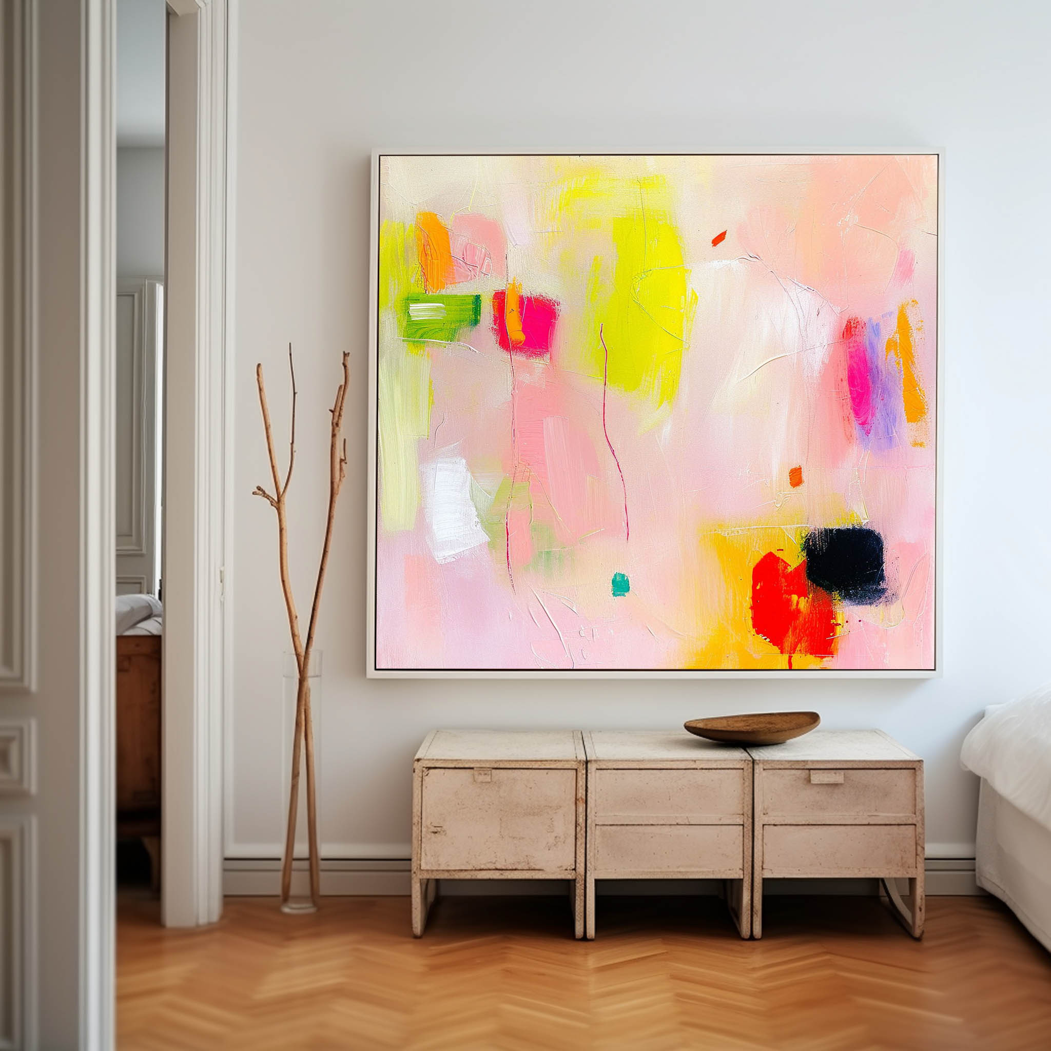 Tiny Canvas Painting Original Wall Art Contemporary New Vibrant Pink Abstract Painting Home Decor