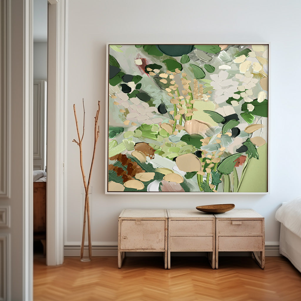 Square Contemporary Floral Painting Extra Large Textured Abstract Flower Paintings Original Framed Artwork