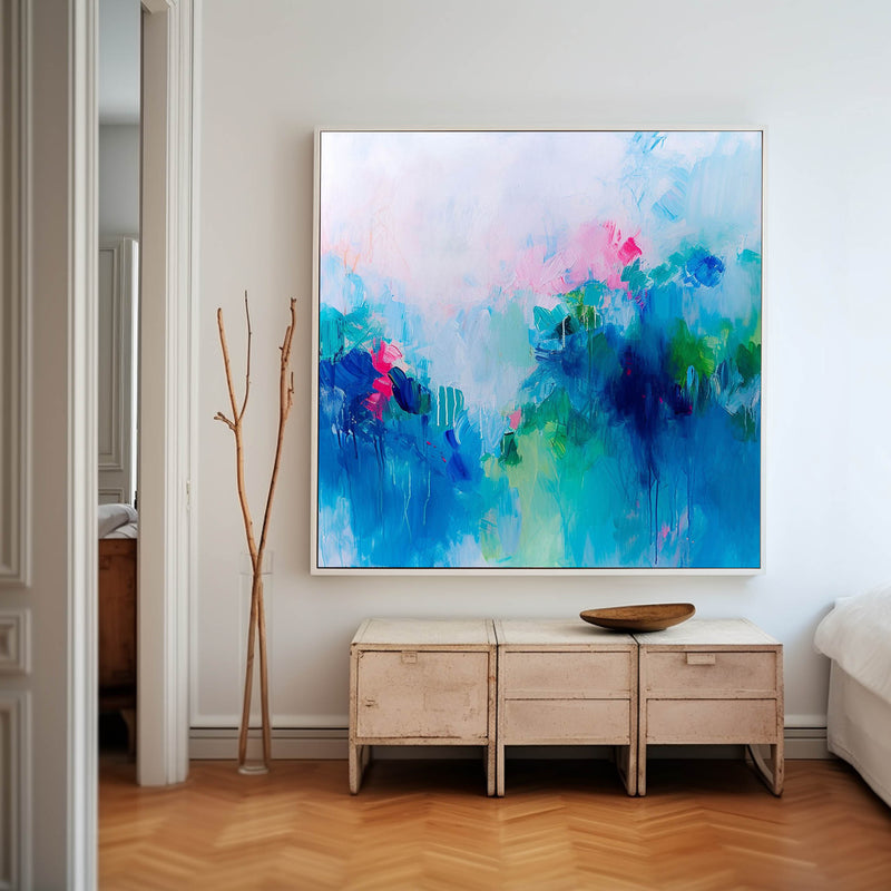 Framed Abstract Wall Art Original Abstract Ink Painting For Sale Warm Blue Painting Canvas For Living Room