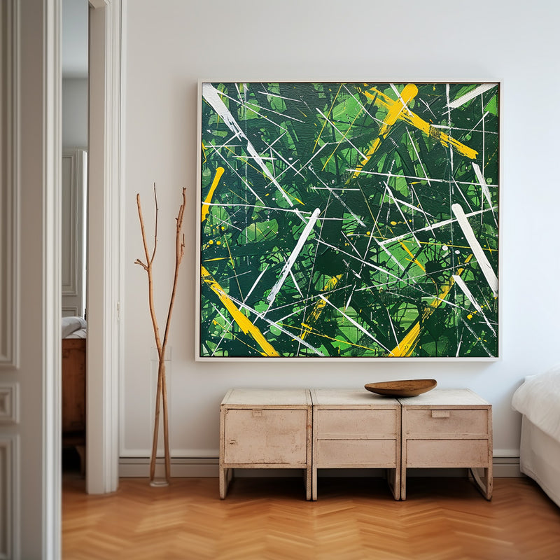 Warm Green Square Acrylic Painting Canvas Great scraper Abstract Art Original Painting For Sale