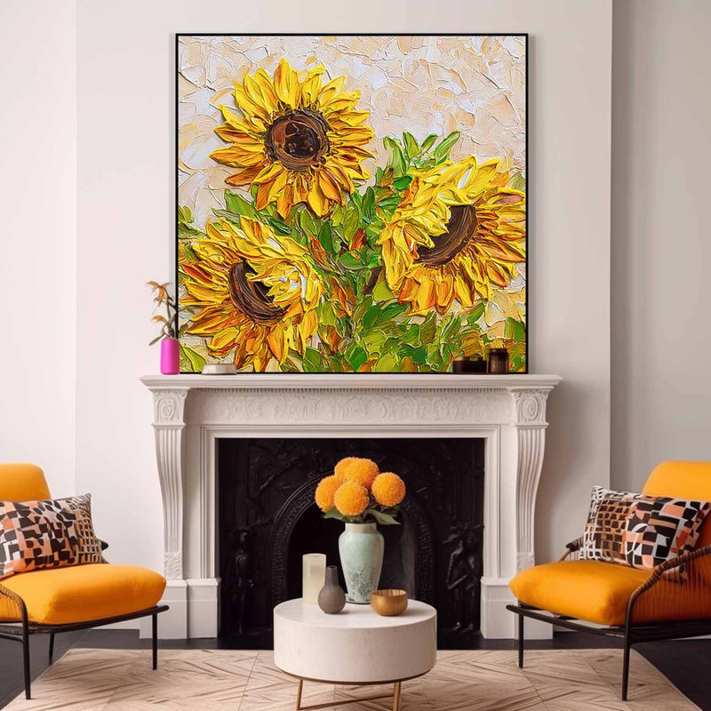 Square Original Sunflower Painting Large Floral Acrylic Painting Modern Floral Oil Painting On Canvas