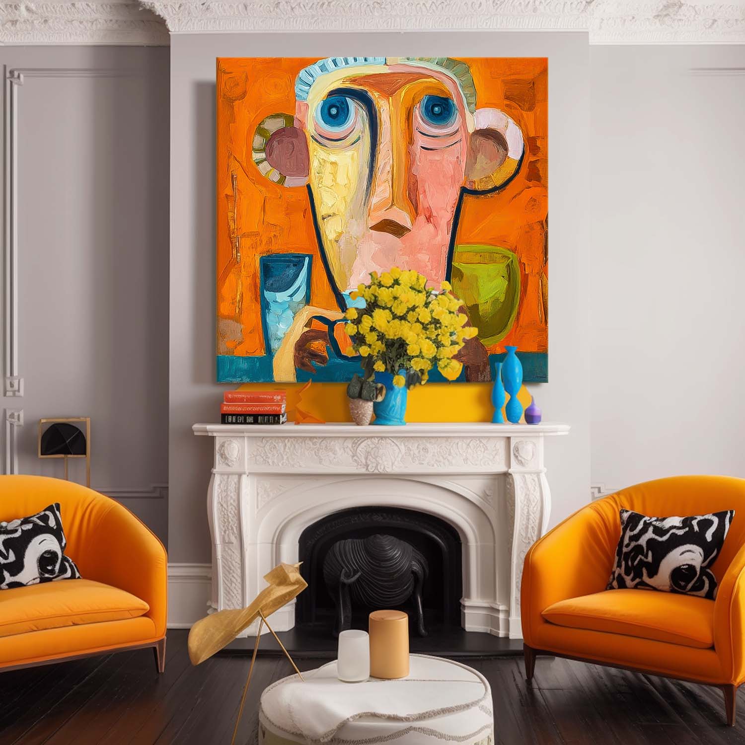 Large People Wall Art Abstract Portrait Oil Painting On Canvas Original Cute Boy Painting For Living Room