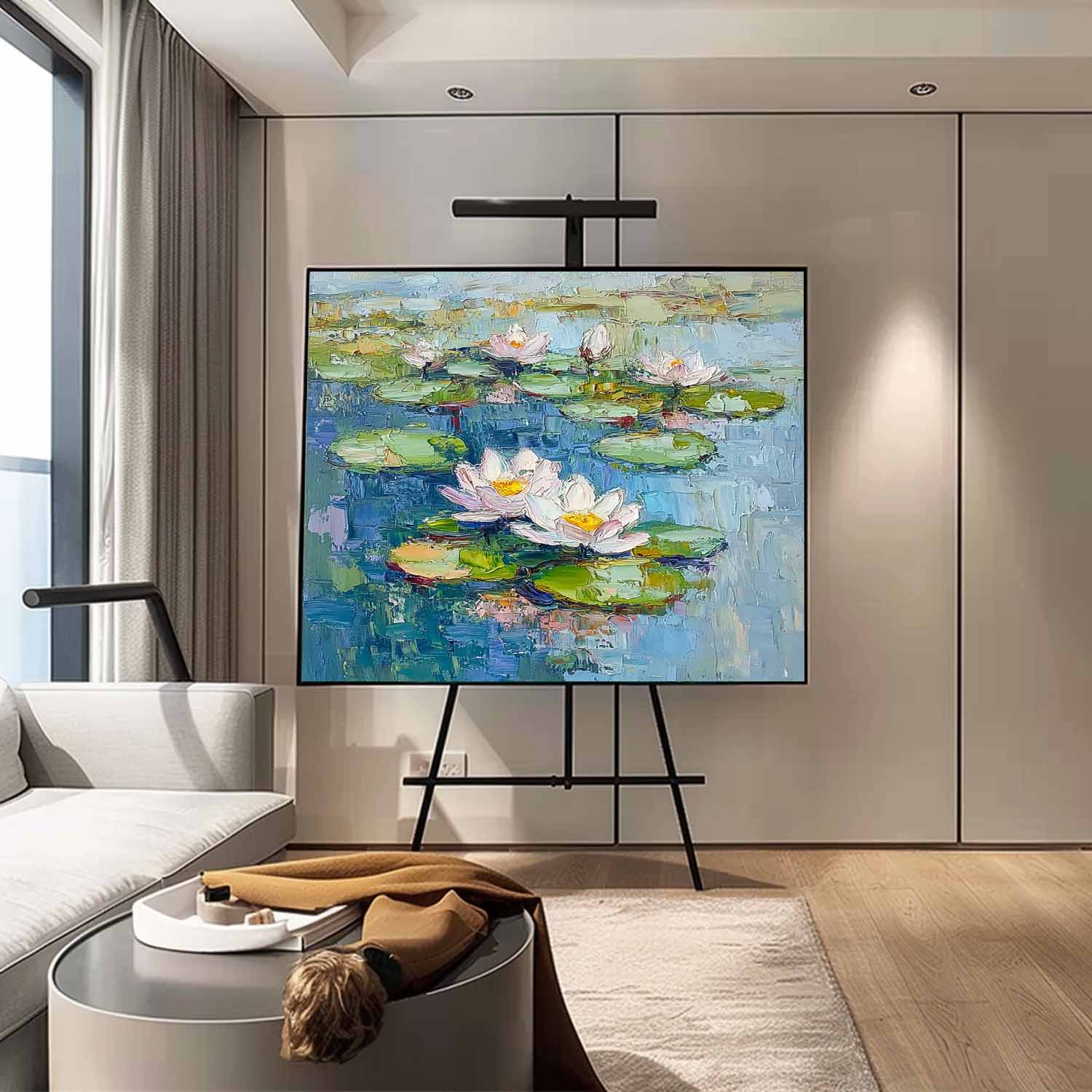 Big Lotus Flower Texture Artwork Original Lotus Oil Painting On Canvas Abstract Acrylic painting Home Decor