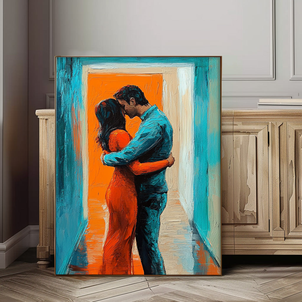 Colorful Texture Lovers Embrace Abstract Wall Art Large Portrait Artwork Original Figure Acrylic Painting