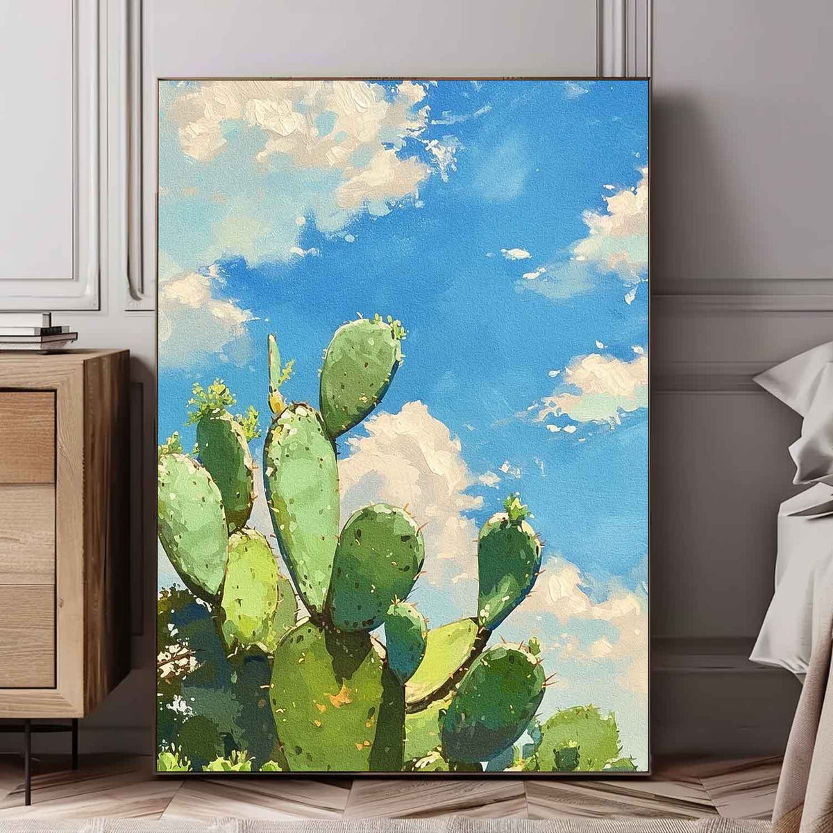 Large Cute Cactus Painting On Canvas Bright Landscape Texture Abstract Scenery Oil Painting For Living Room