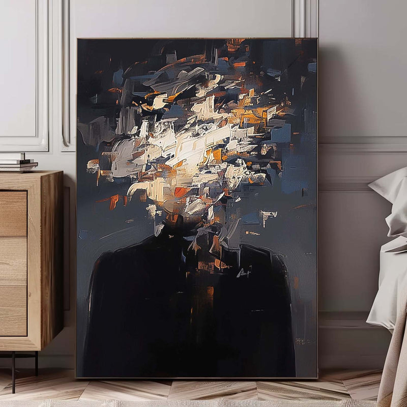 Abstract Faceless Artwork Farge Portrait Painting Original Cool Man Wall Art Black Series For Living Room
