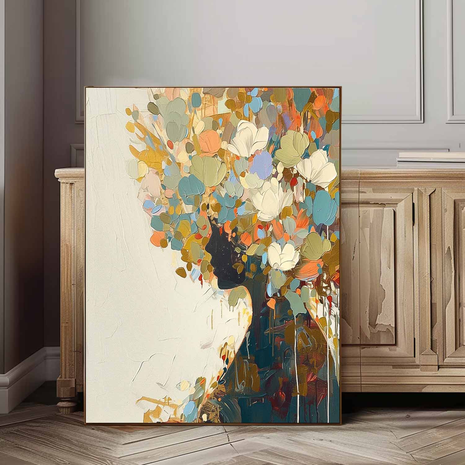 Abstract Color Flower Profile Shadow Artwork Large Portrait Painting Original Lady Wall Art For Living Room
