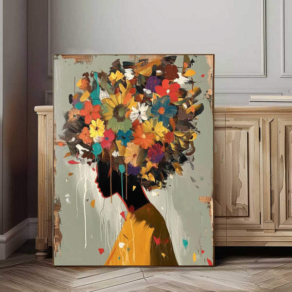 Original Lady Wall Art Abstract Color Flower Profile Shadow Artwork Large Portrait Painting For Living Room