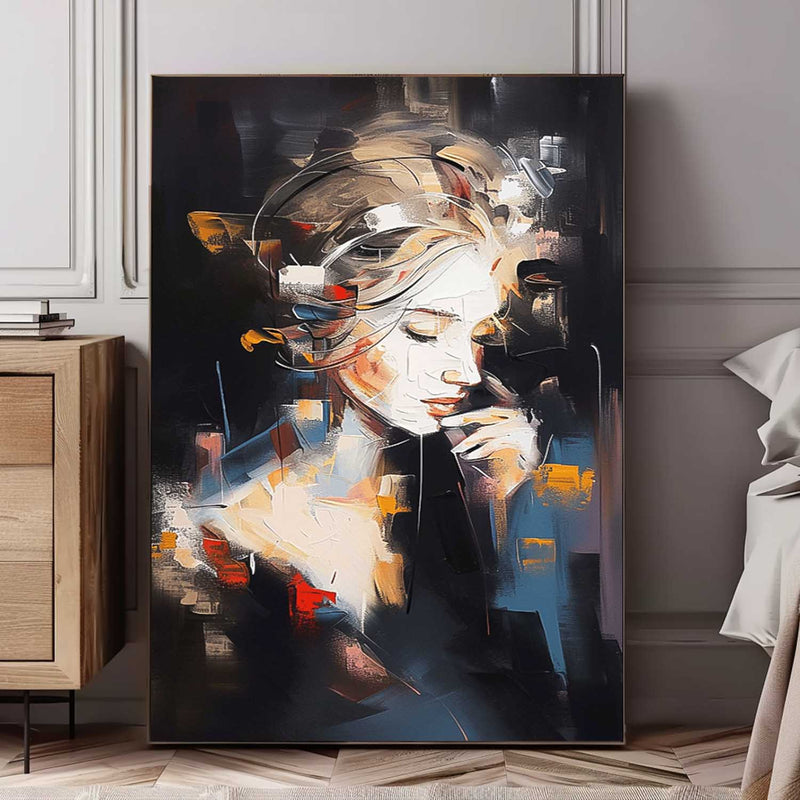 Black Series Large Portrait Painting Original Pretty Woman Wall Art Abstract  Artwork For Living Room