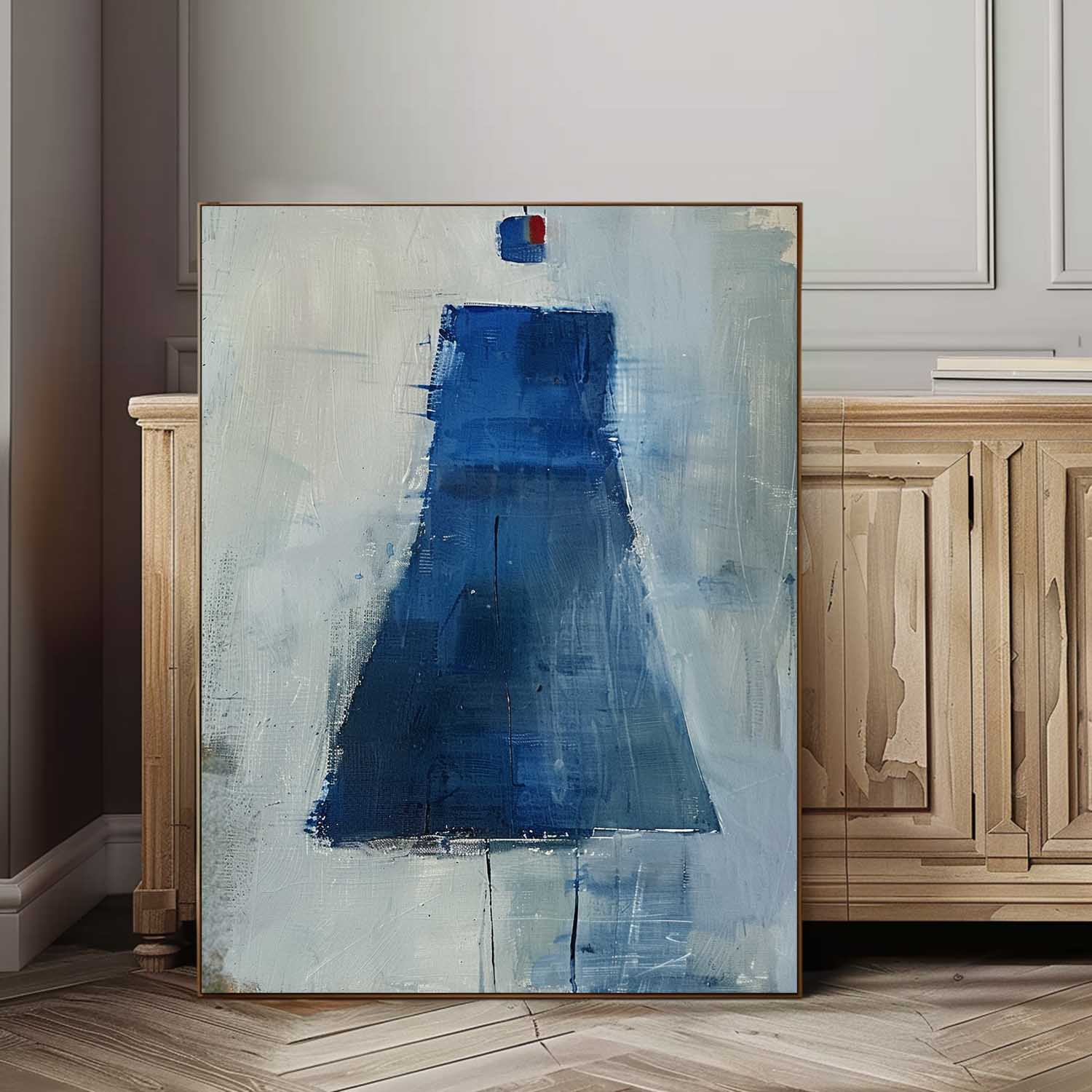 Original Minimalist Artwork Abstract Aesthetic Canvas Oil Painting Large Vintage Blue Skirt Wall Art