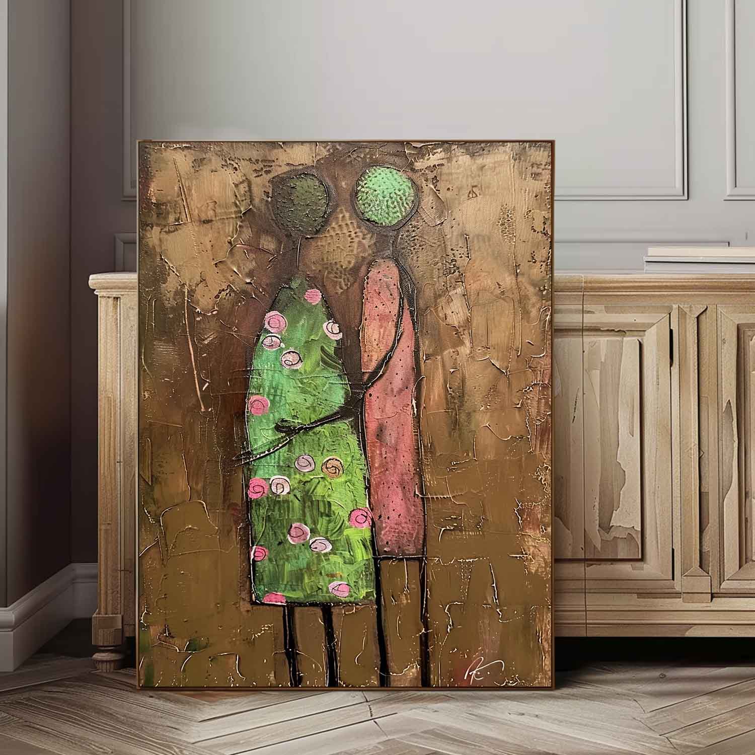 Abstract Love Couple Painting Large Romantic Canvas Art Contemporary Figure Art