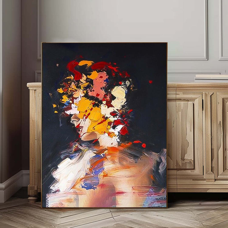 Original Wall Art Abstract Lady Painting Woman Face Artwork Large Leaf Faceless Portrait Painting