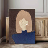 Abstract Character Image oil Painting On Canvas Original Short Hair Girl Wall Art Minimalist Modern Nordic Style