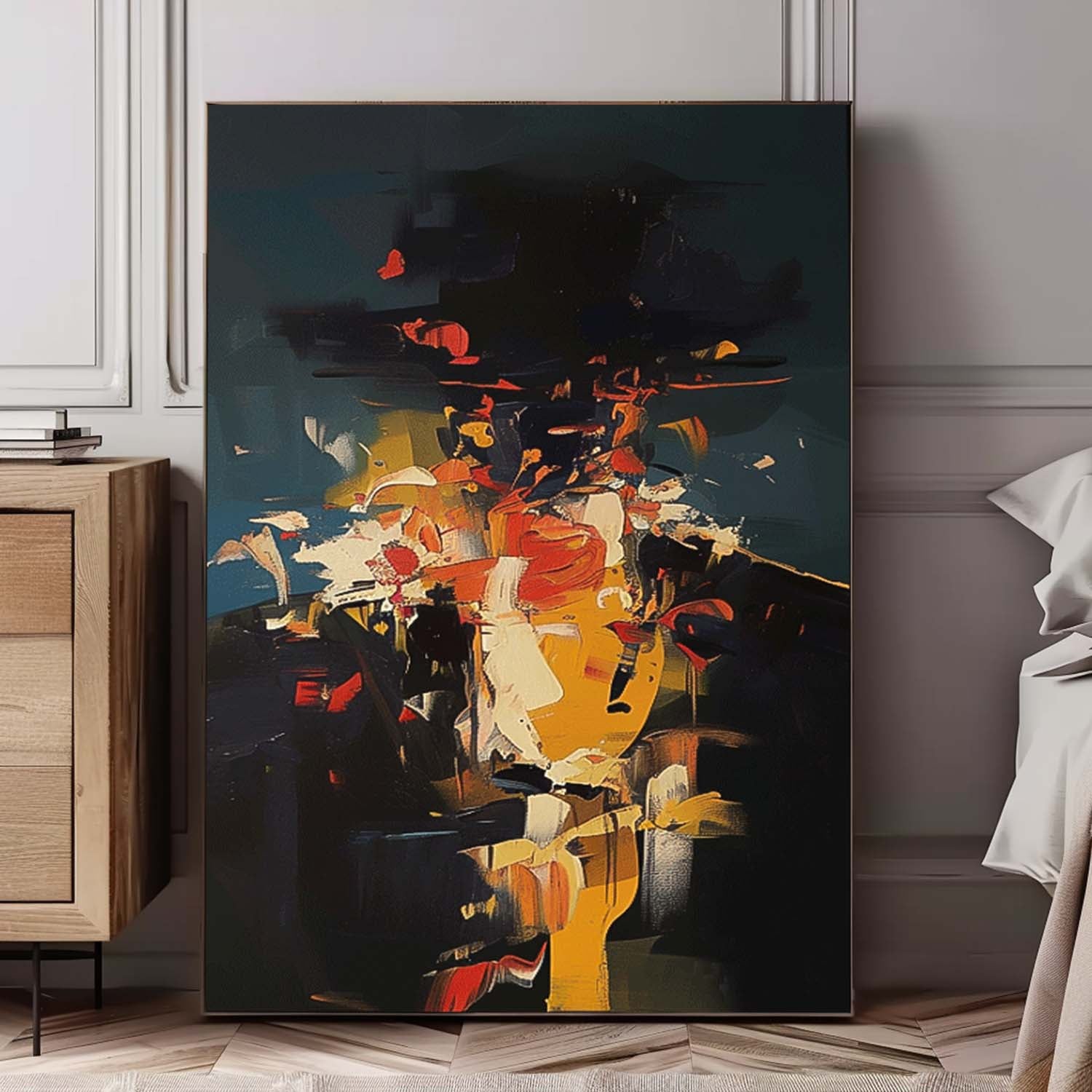 Black Series Large Portrait Painting Original Cool Man Wall Art Abstract Faceless Artwork For Living Room
