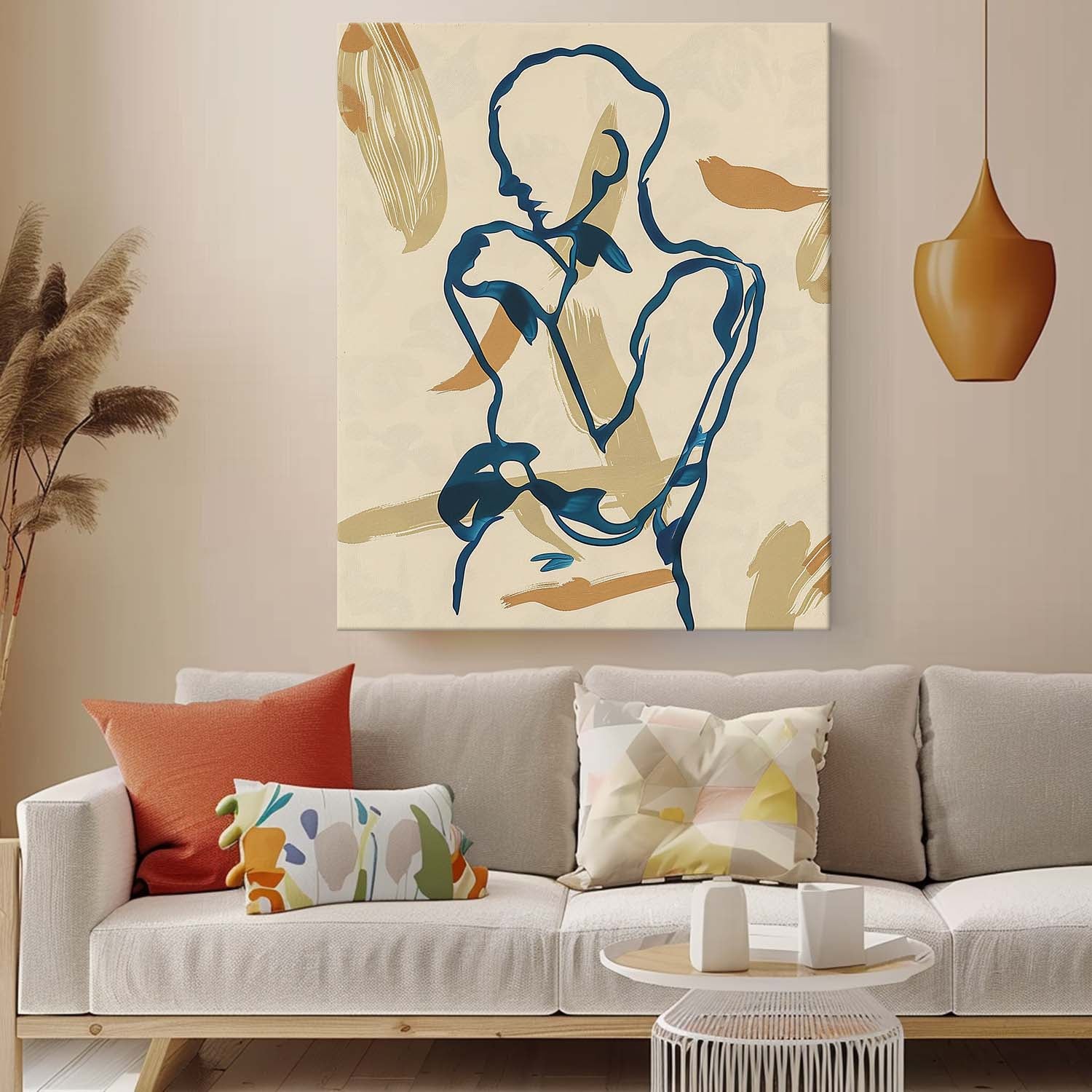 Figure Contour Acrylic Painting Minimalism Artwork Nordic Style Original Abstract Body Line Outline Wall Art
