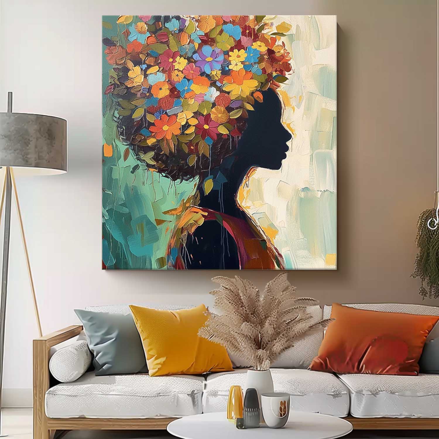 Color Texture Shadow Portrait Large Wall Art Original Beautiful Flower Figurative Painting Canvas Home Decor