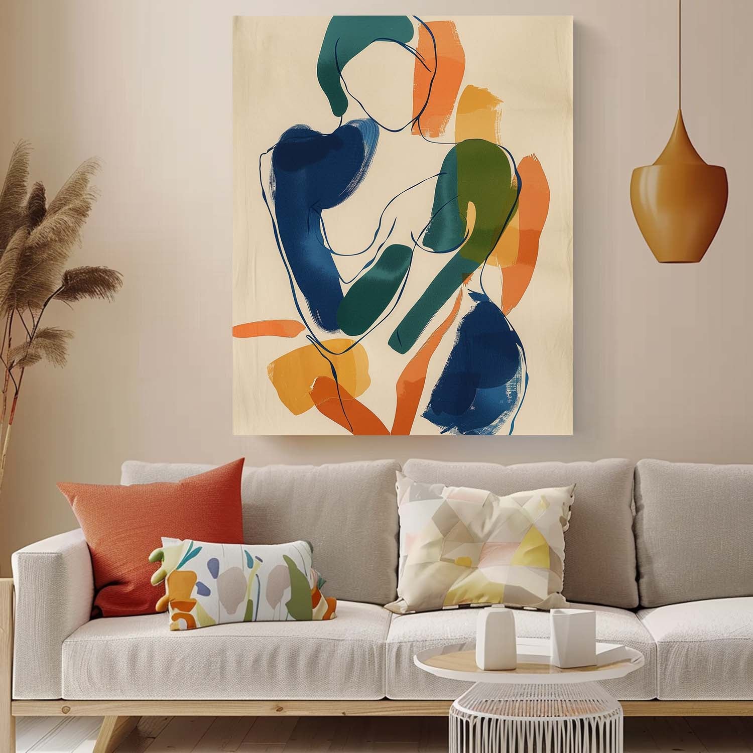 Abstract Minimalist Figure Canvas Painting Acrylic Framed Colorful Graffiti Female Wall Art Large Contemporary Art