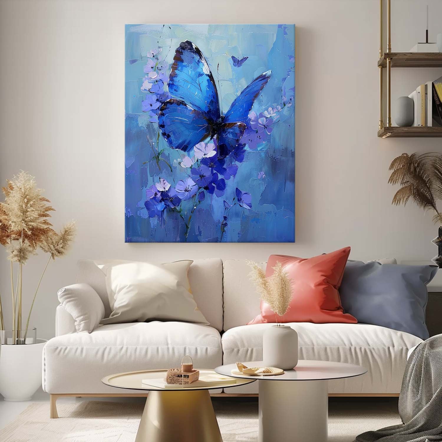 Original Artwork Impressionist Butterfly Wall Art Blue Oil Painting Modern Texture Oil Painting Decor