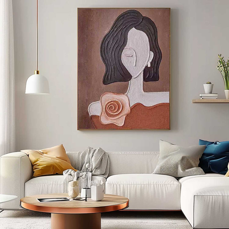 Abstract Character Image oil Painting On Canvas Original Short Hair Girl Wall Art Minimalist Modern Impressionism Art