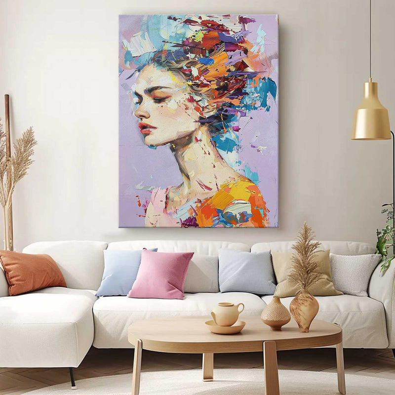 Original Wall Art Abstract Lady Painting Colorful Face Artwork Large Portrait Painting For Living Room