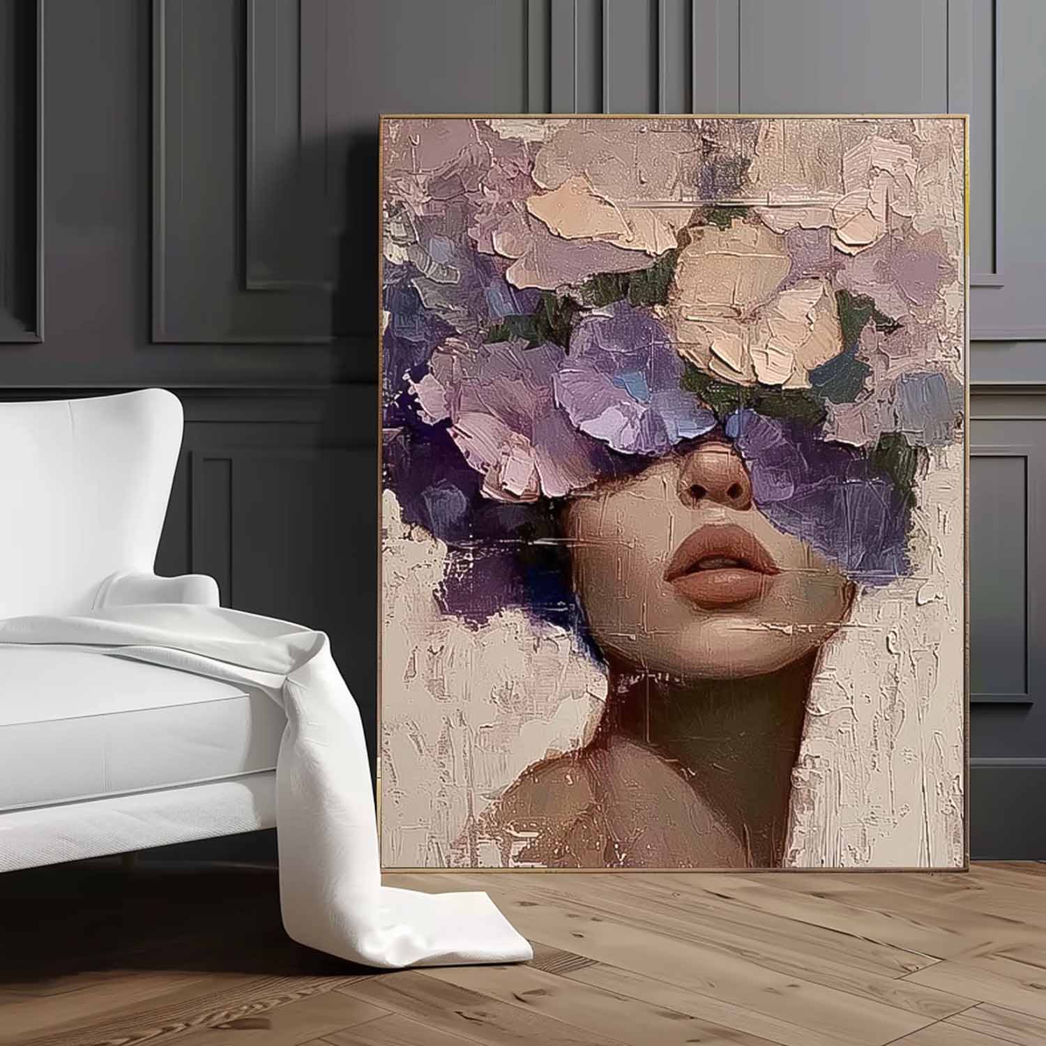Beautiful Flower Woman Painting Texture Flower Girl Canvas Art Large Contemporary Figurative Art