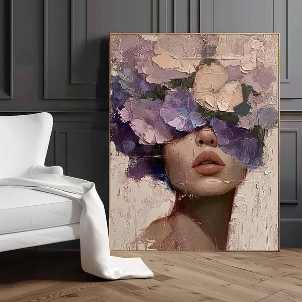 Abstract Lady Painting Woman Face Artwork Large Faceless Portrait Painting Original Wall Art Figurative Canvas Art Framed
