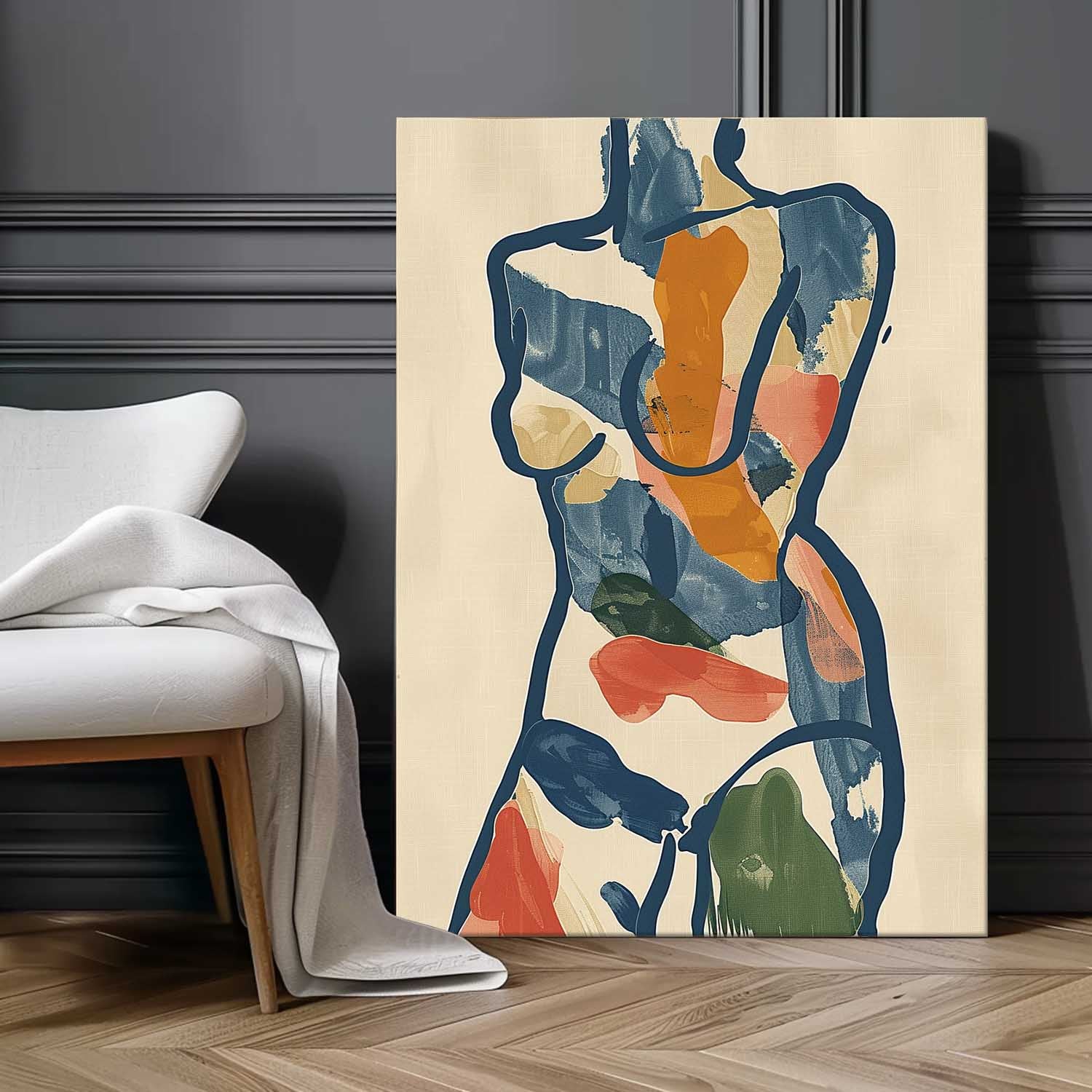 Figure Contour Acrylic Painting Minimalism Graffiti Oil painting Colors Original Abstract Body Line Outline Wall Art