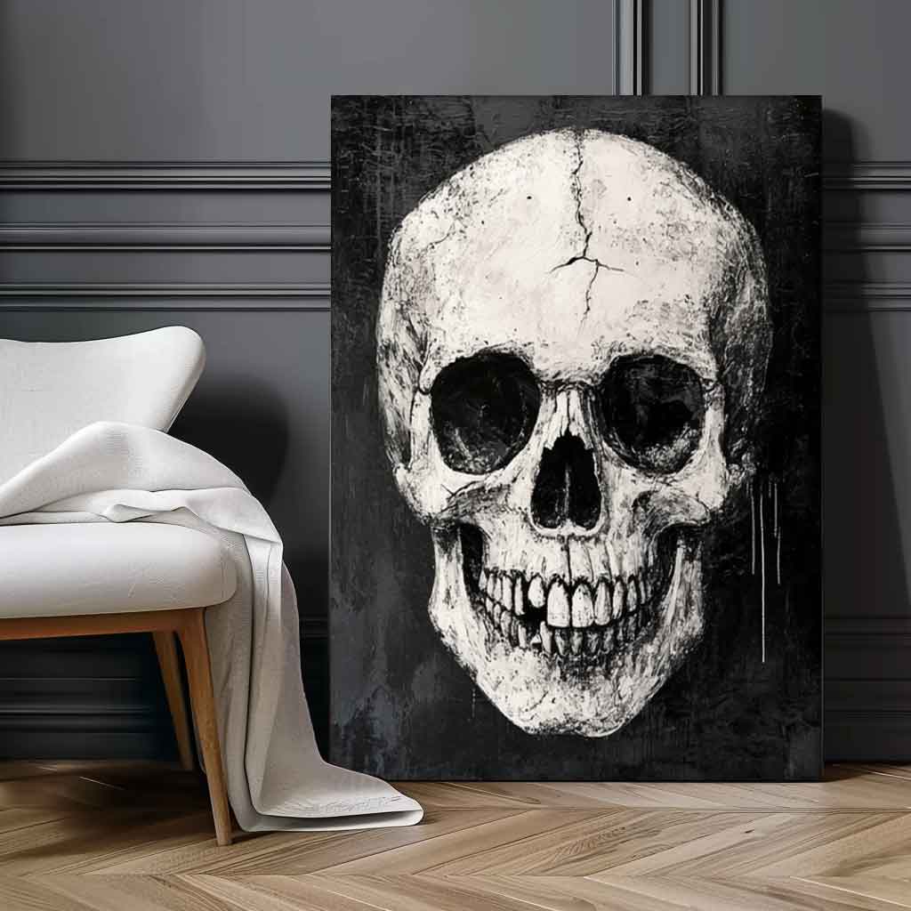 Original Abstract Wall Art Skeleton Painting Cool Tones Large  Acrylic Painting Framed Black Gothic Home Decor Artwork