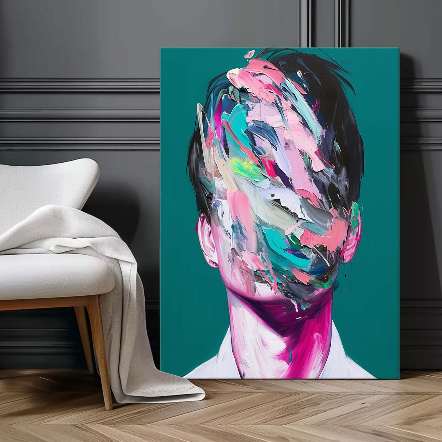Face Figurative Texture Portrait Large Handsome Boy Wall Art Original Man Painting Canvas Fashion Home Decor