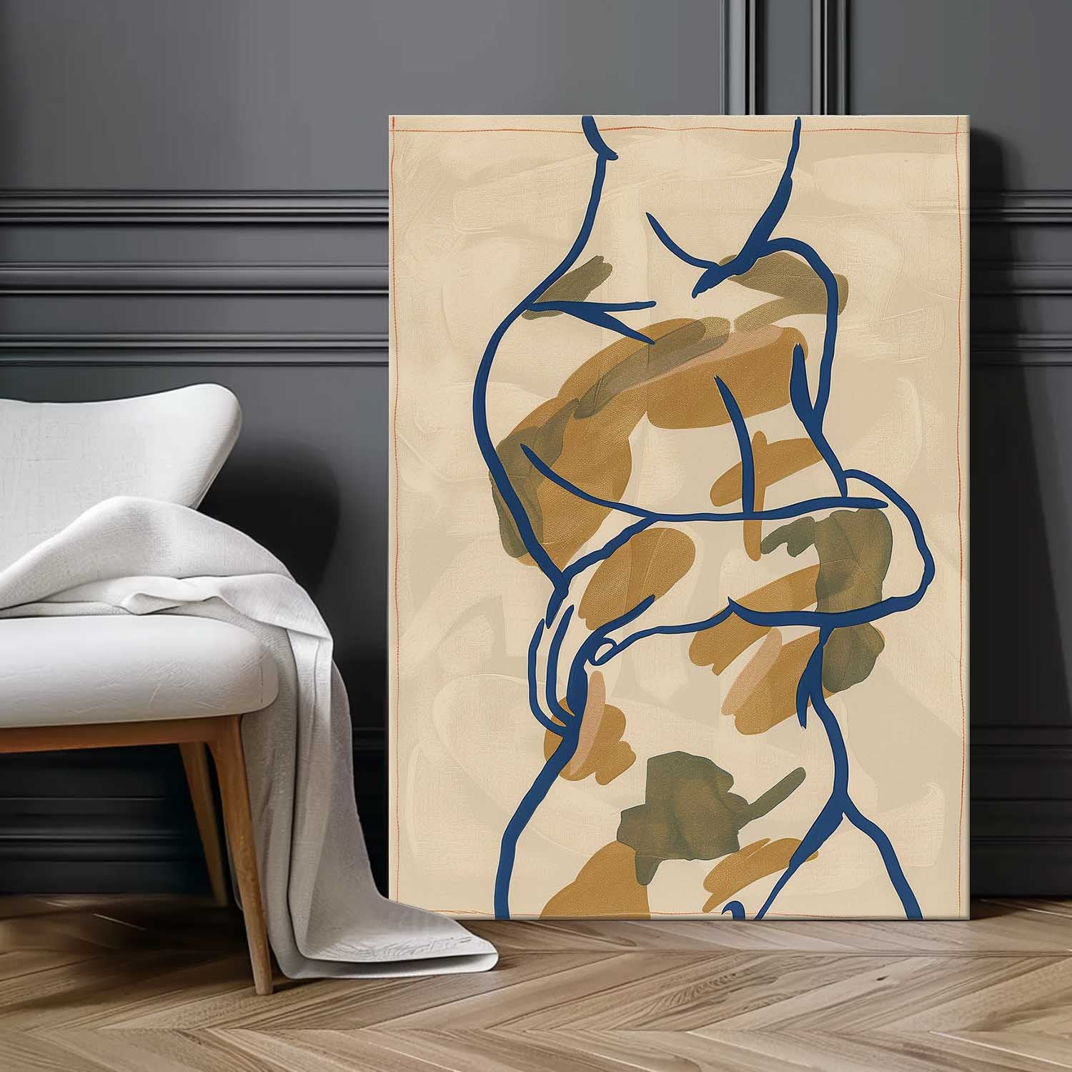 Minimalism Artwork Figure Contour Acrylic Painting Nordic Style Original Abstract Body Line Outline Wall Art