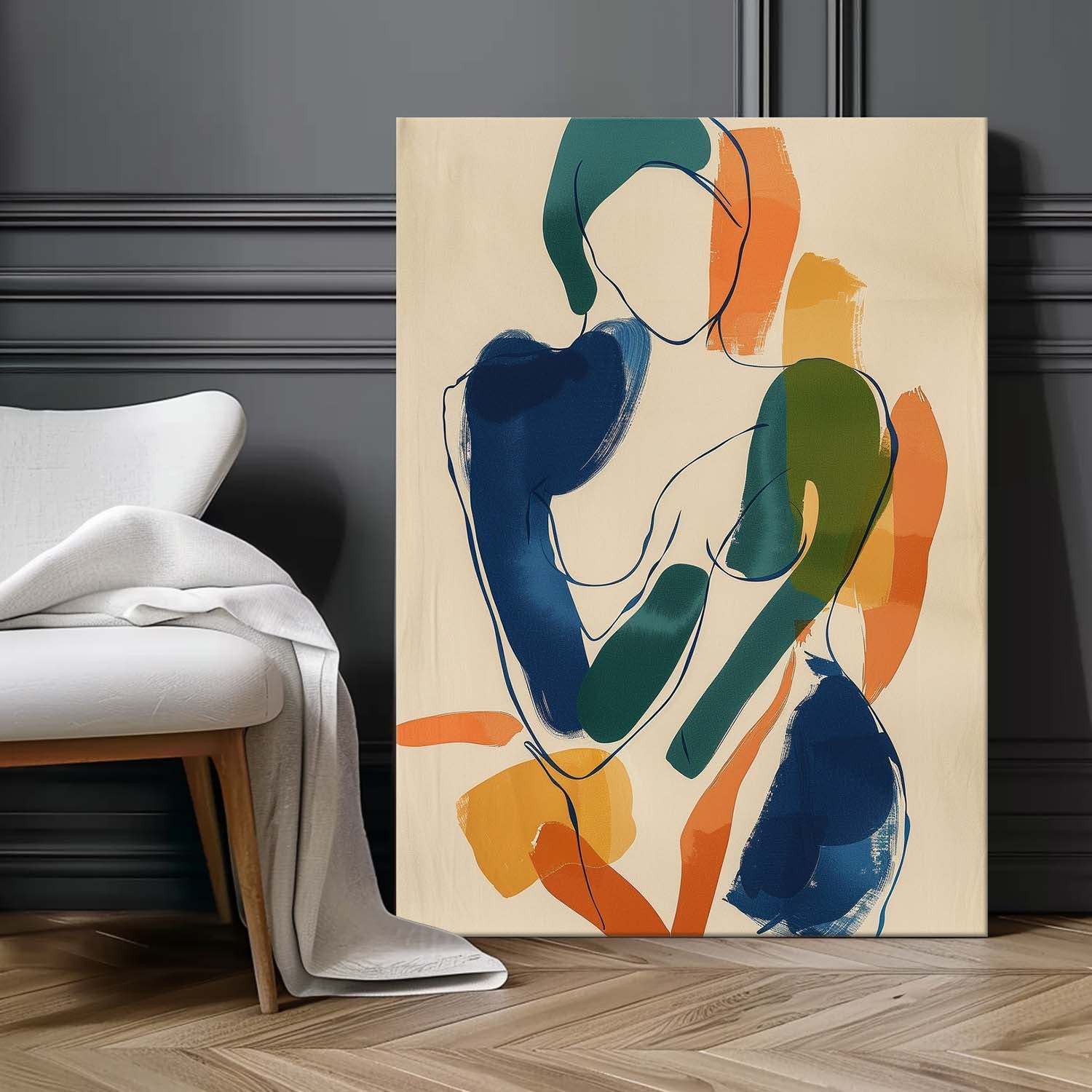 Abstract Minimalist Figure Canvas Painting Acrylic Framed Colorful Graffiti Female Wall Art Large Contemporary Art
