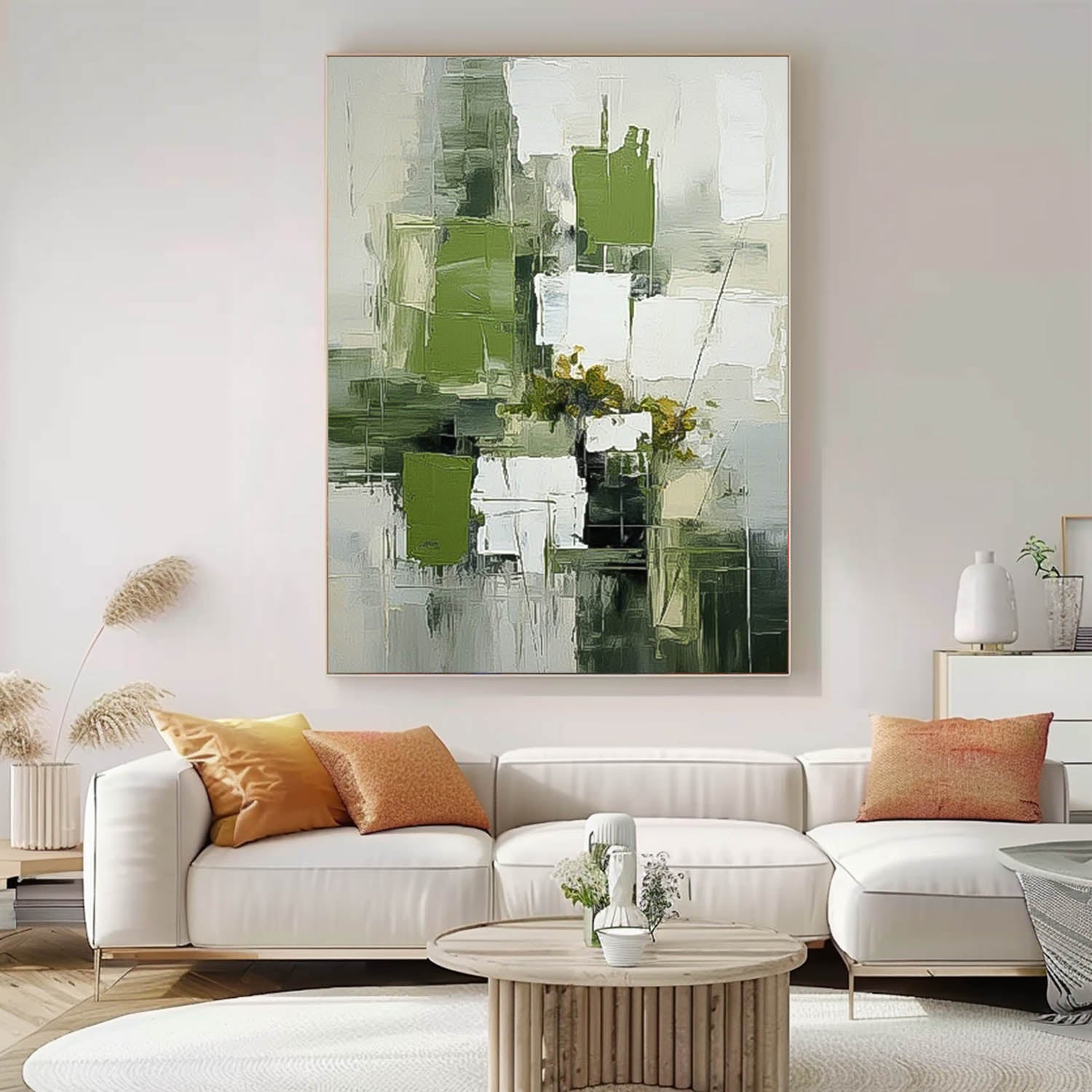 Large Modern Acrylic Painting On Canvas Green Texture Abstract Oil Painting Original Geometry Artwork