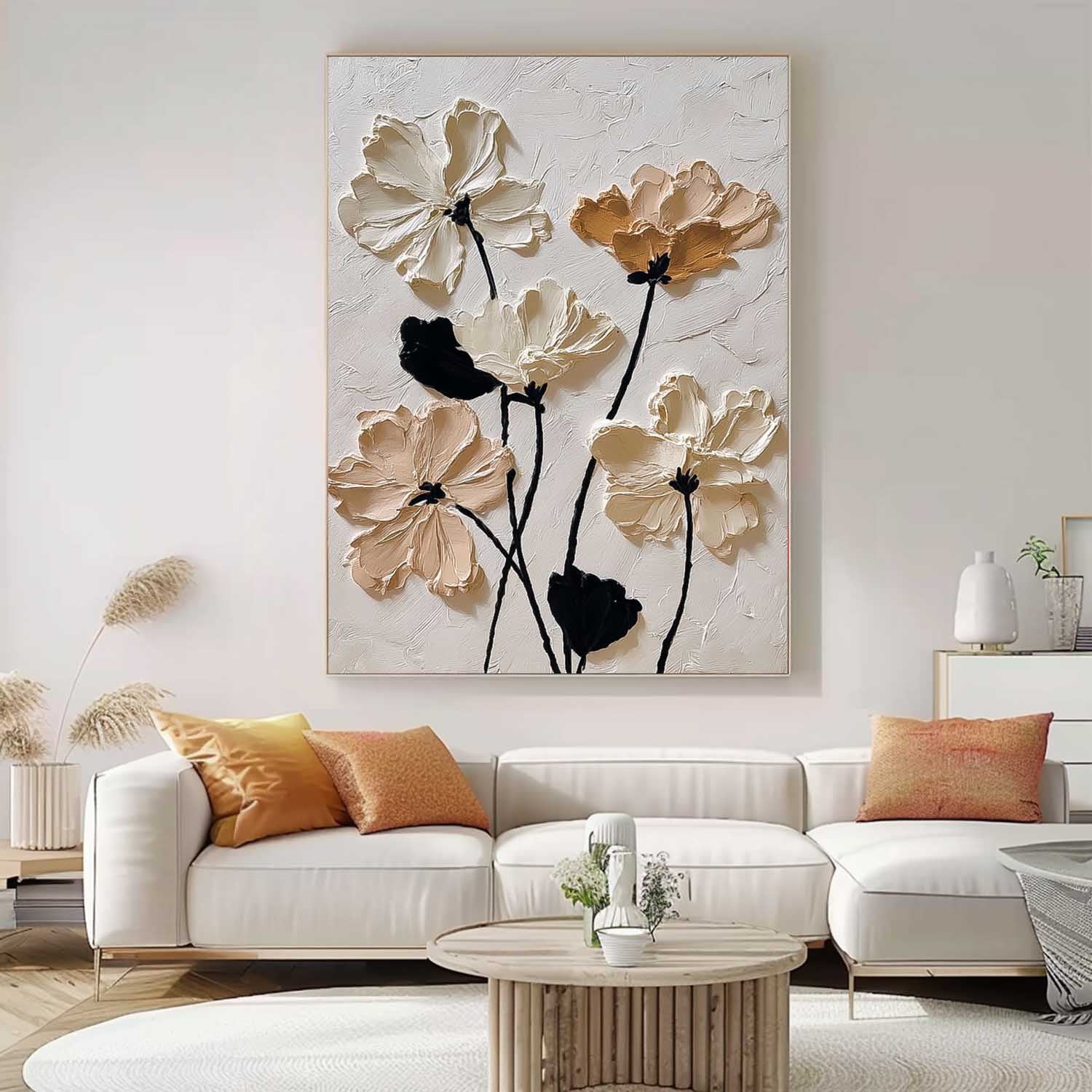 Texture Plant Wall Art Large White Flower Abstract Oil Painting Canvas Original Artwork Home Decor