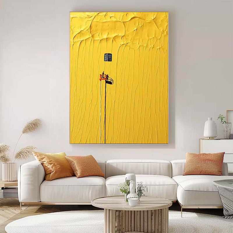 Yellow Minimalist Texture Canvas Oil Painting Large Abstract Acrylic Painting Original Living Room Wall Art