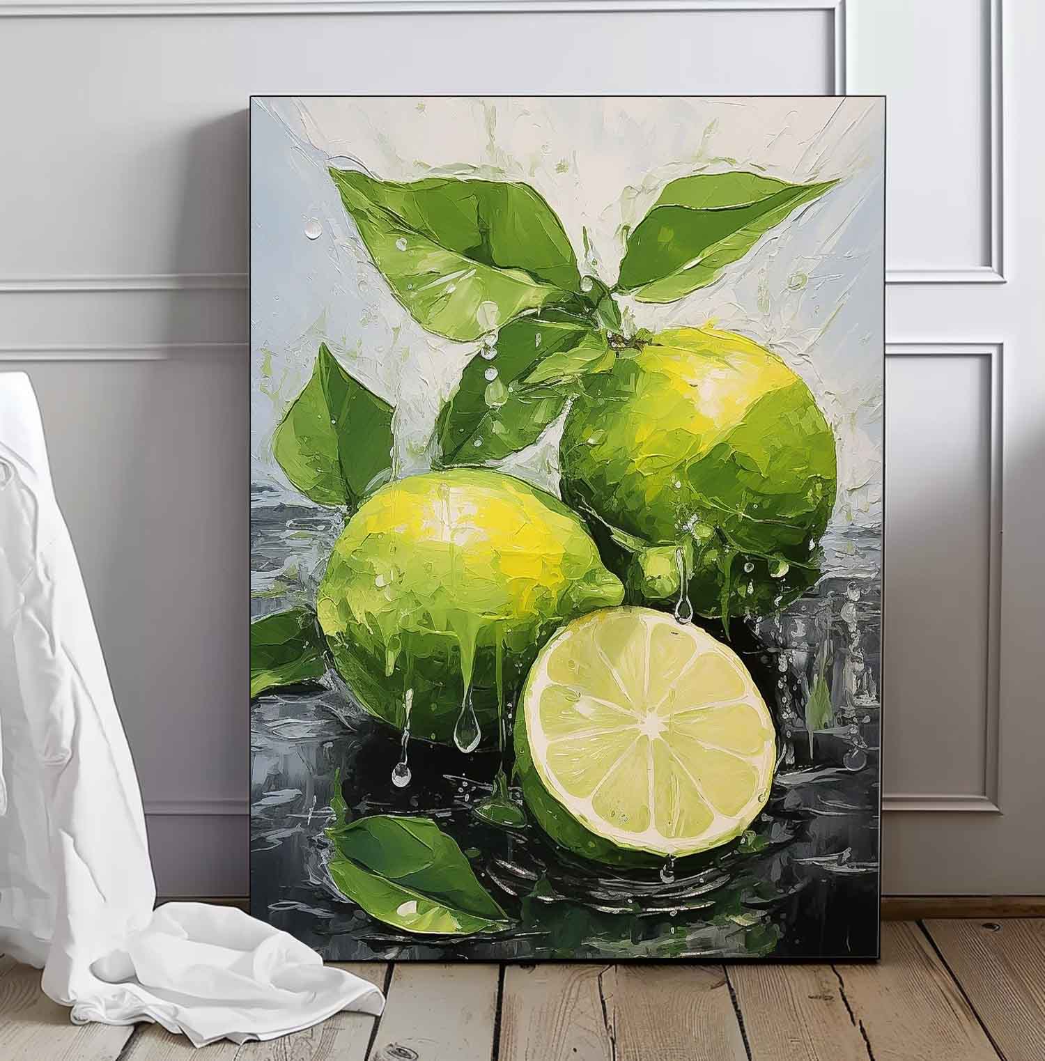 Bright Color Fruit Acrylic Painting Large Lime Original Artwork Abstract Still Life Painting On Canvas Gift