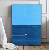 Blue Minimalist Canvas Oil Painting Large Maritime Abstract Acrylic Painting Original Living Room Wall Art