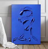 Blue Minimalist Canvas Oil Painting Big Abstract People Silhouette Acrylic Painting Original Artwork Home Decor