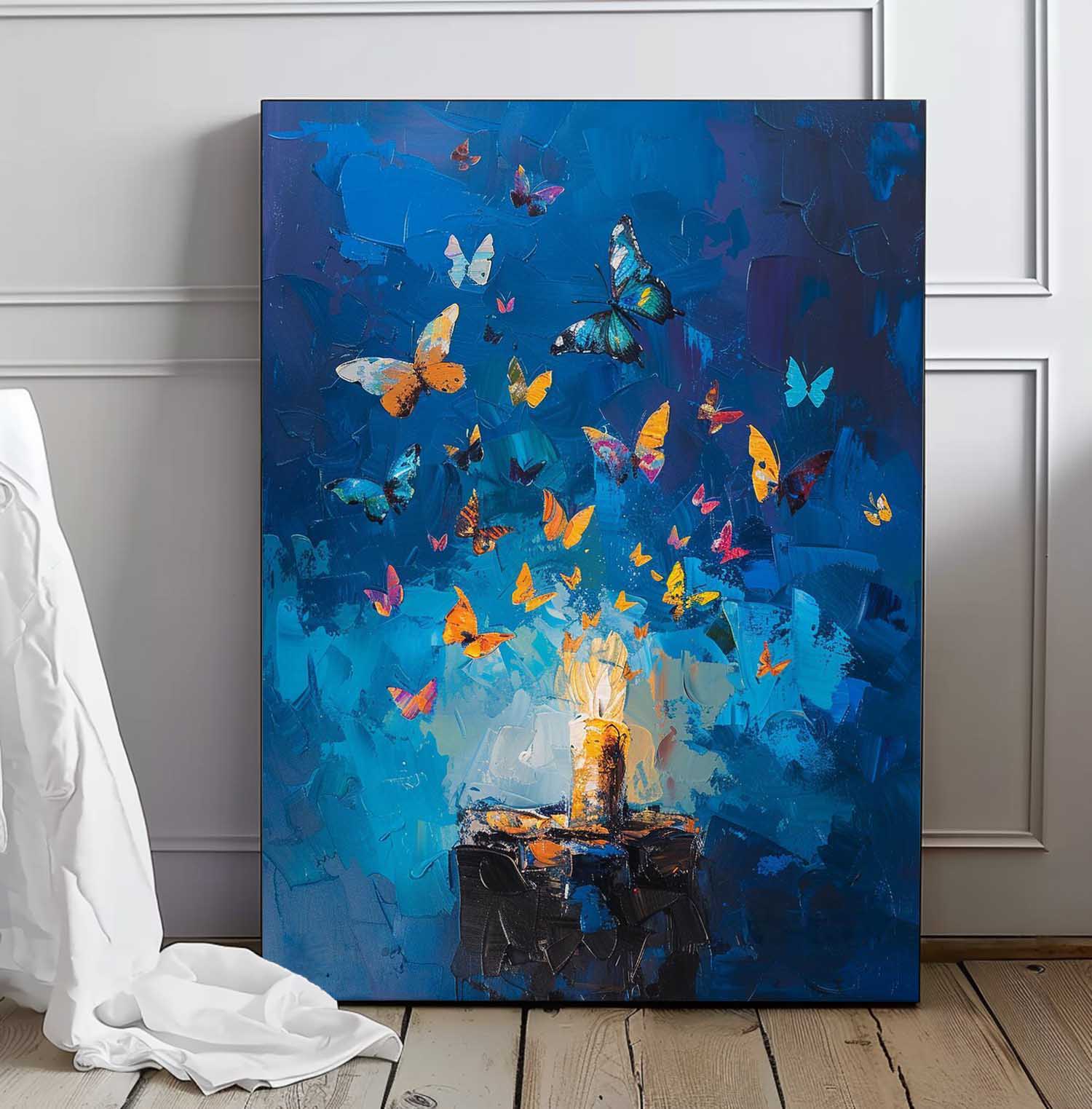 Original Artwork Abstract Still Life Painting Butterfly By Candlelight Acrylic Painting On Canvas Framed