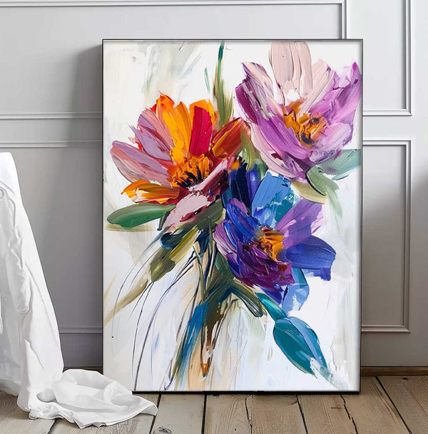 Large Original Thick Texture Contemporary Flowers Artwork Abstract Colorful Flower Oil Painting on Canvas 