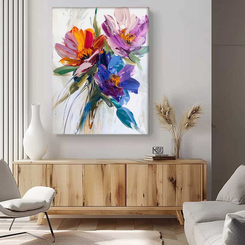 Large Original Thick Texture Contemporary Flowers Artwork Abstract Colorful Flower Oil Painting on Canvas 