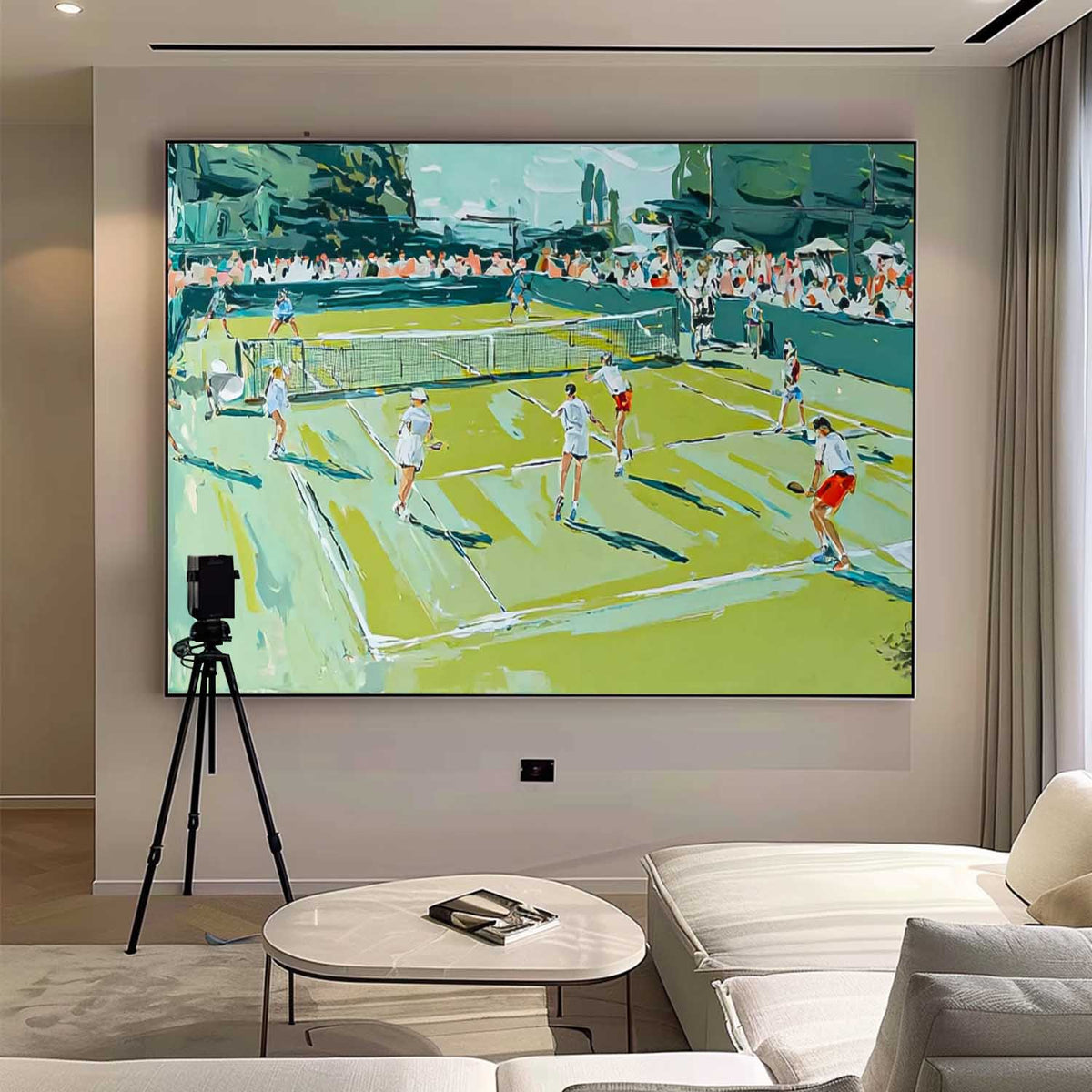 Textured Wall Art Large Green Tennis Court Painting Abstract Tennis Sports Art On Canvas Tennis Lovers Gift