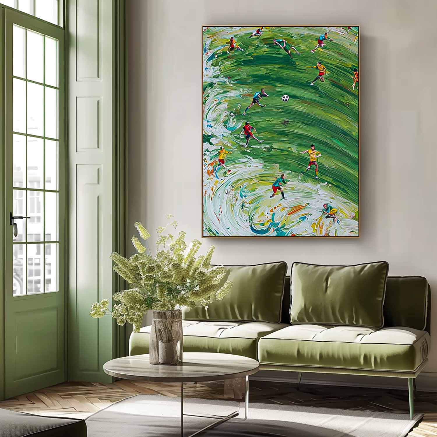 Green Football Textured Canvas Art Textured Football Wall Art Sports Art Lover Gift Home Decor