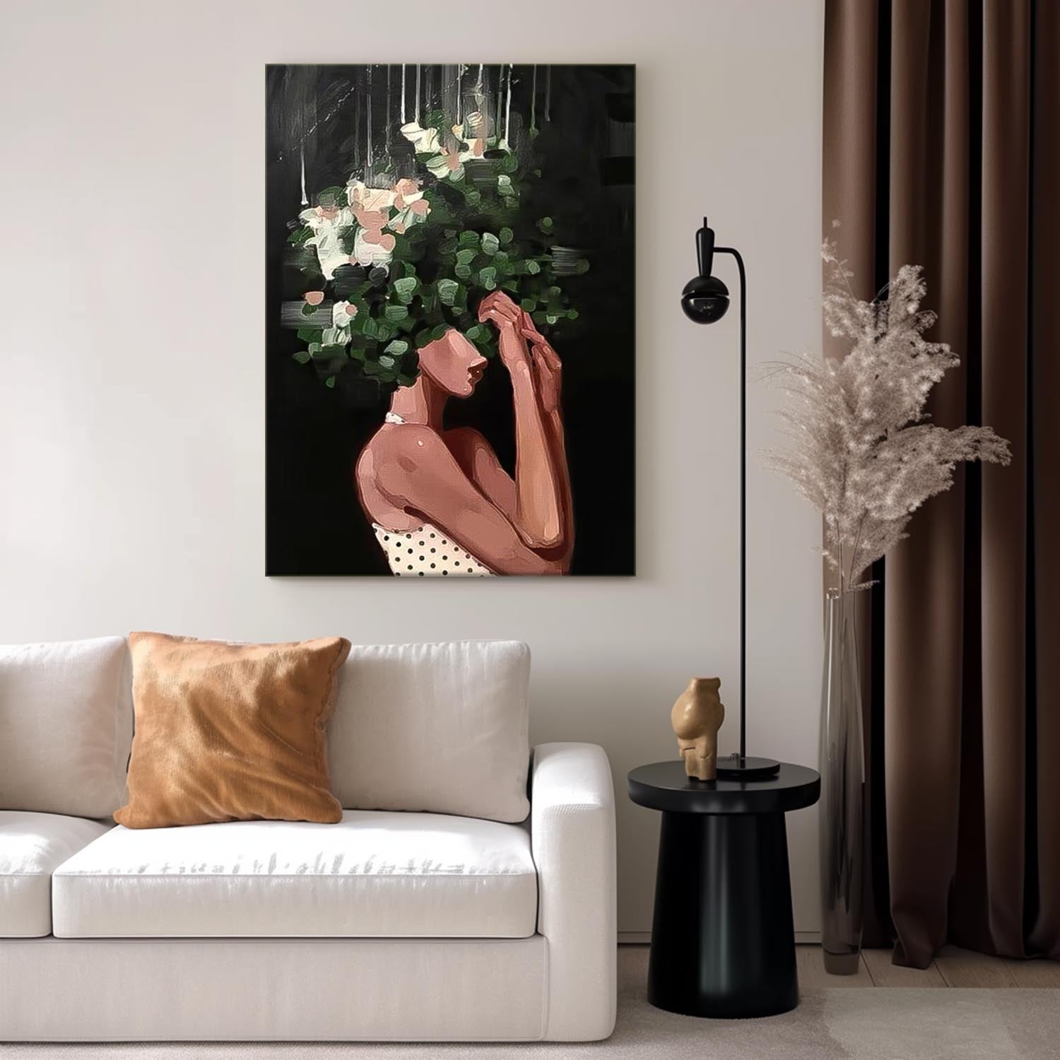 Abstract Lady Painting Woman Face Artwork Large Leaf Faceless Portrait Painting Original Wall Art