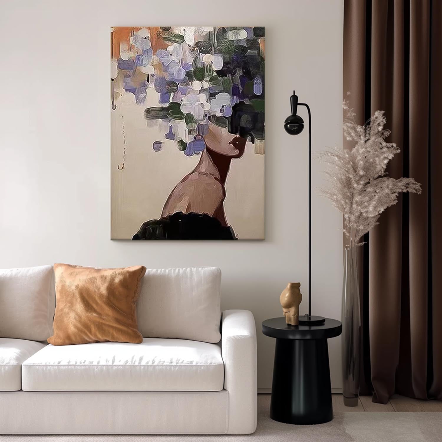 Large Faceless Portrait Artwork Abstract Lady Painting Woman Face Painting Original Flower Figurative Canvas Art Framed Woman Art Home Decor