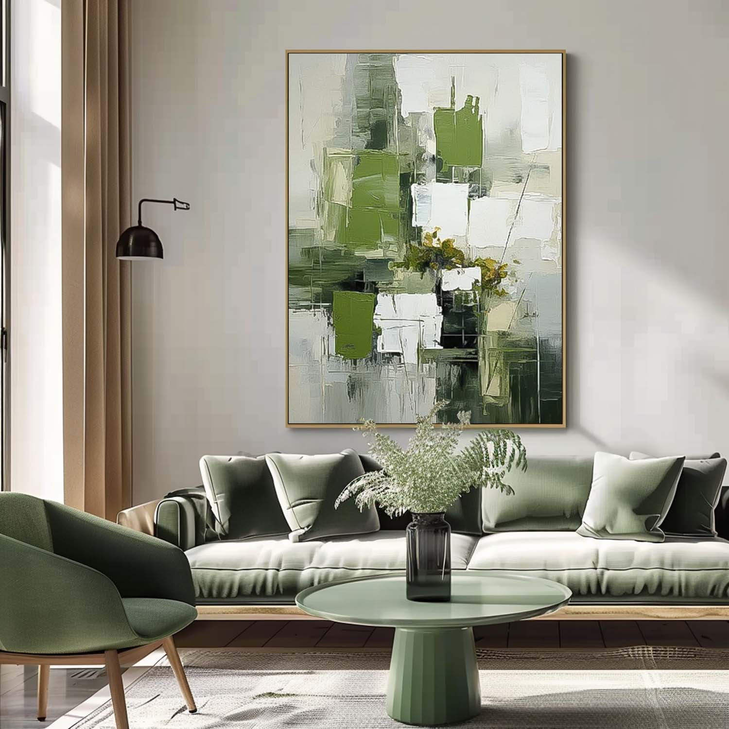 Large Modern Acrylic Painting On Canvas Green Texture Abstract Oil Painting Original Geometry Artwork