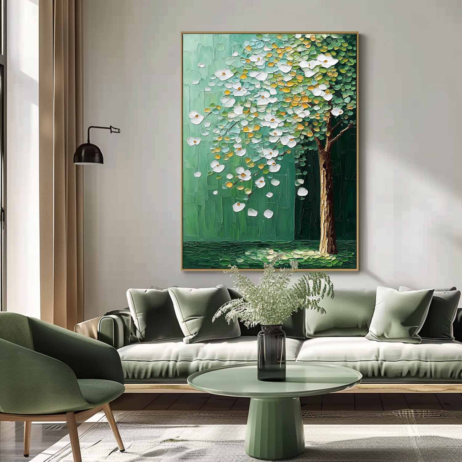 Beautiful Green Tree Painting Acrylic Textured Floral Art Impressionist Plant Paintings For Living Room