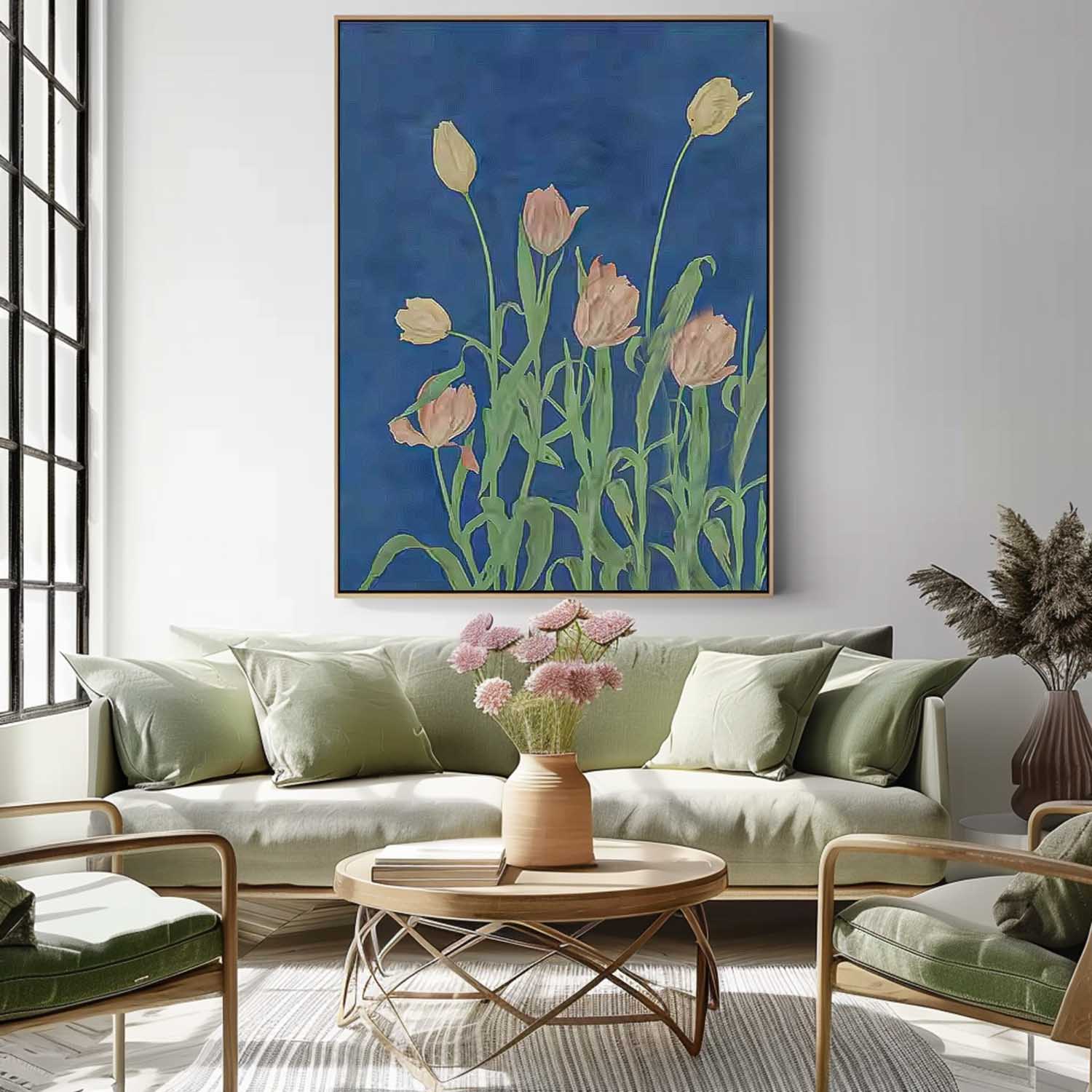 Colorful Tulip Flower Oil Painting on Canvas Big Original Flowers Artwork Framed contemporary Wall Art