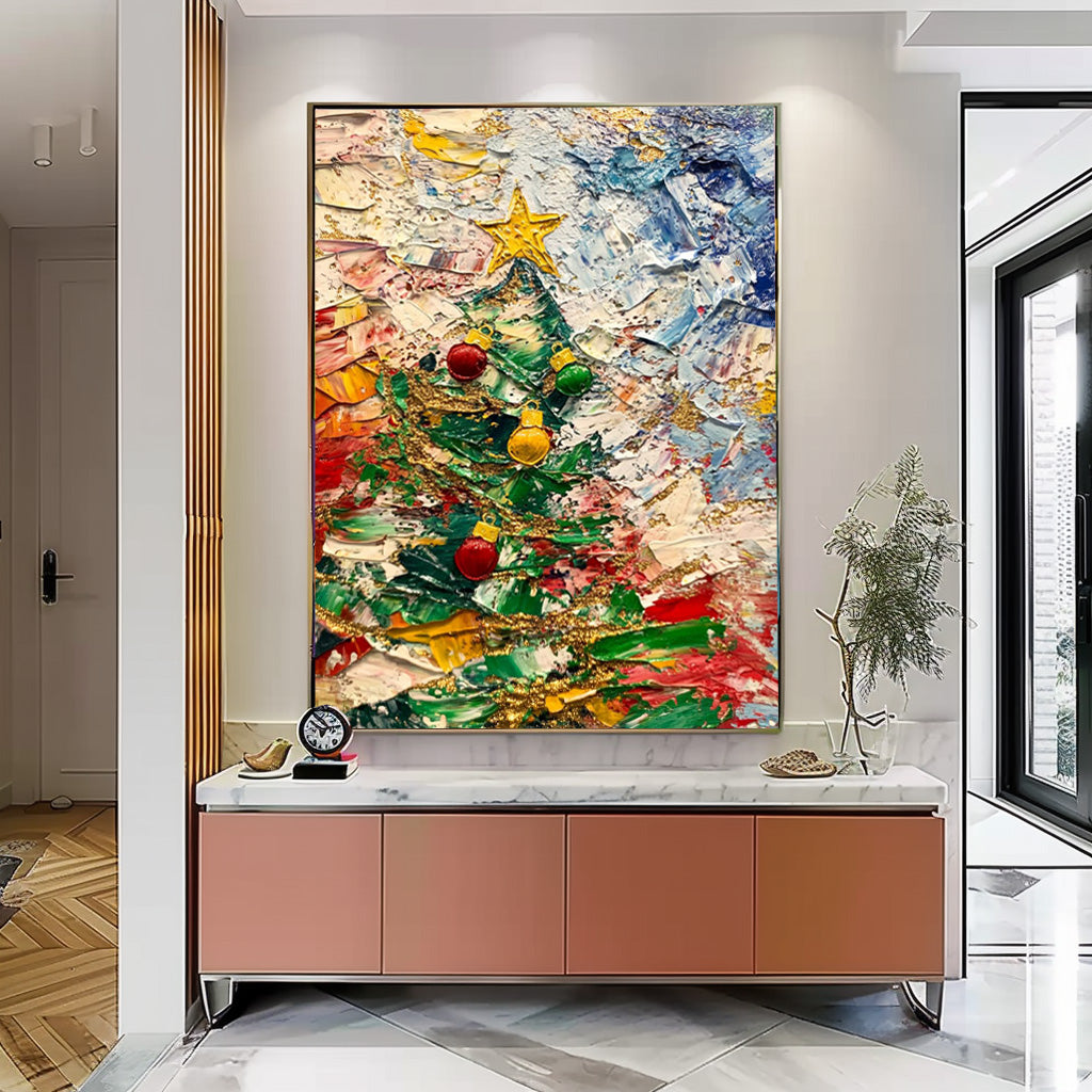 Colorful Acrylic Painting Original Christmas Tree Painting Texture Abstract Christmas Tree Art Home Decor