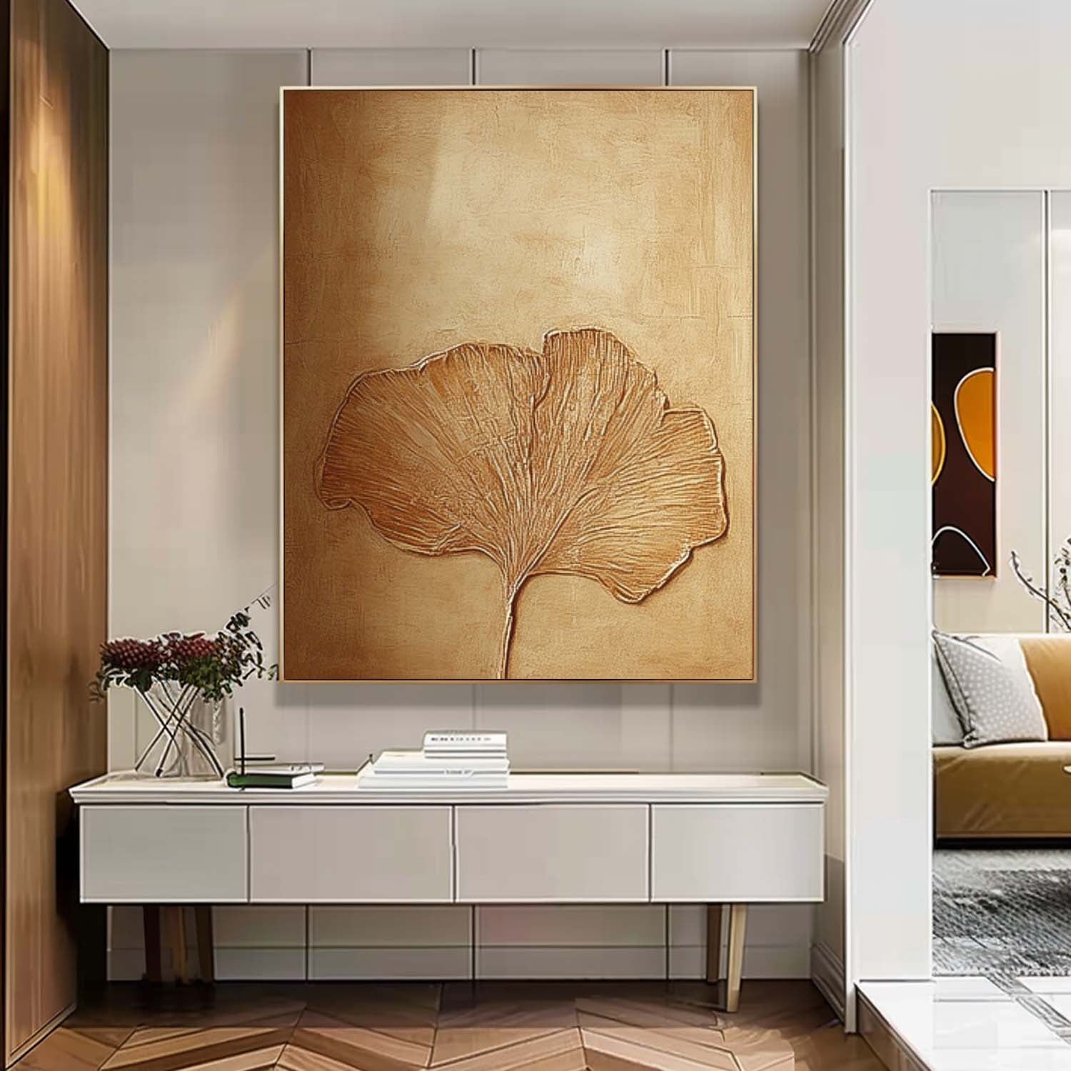 Original Ginkgo Leaf Painting Exquisite Ginkgo Leaf Acrylic Painting Textured Brown Floral Art For Living Room